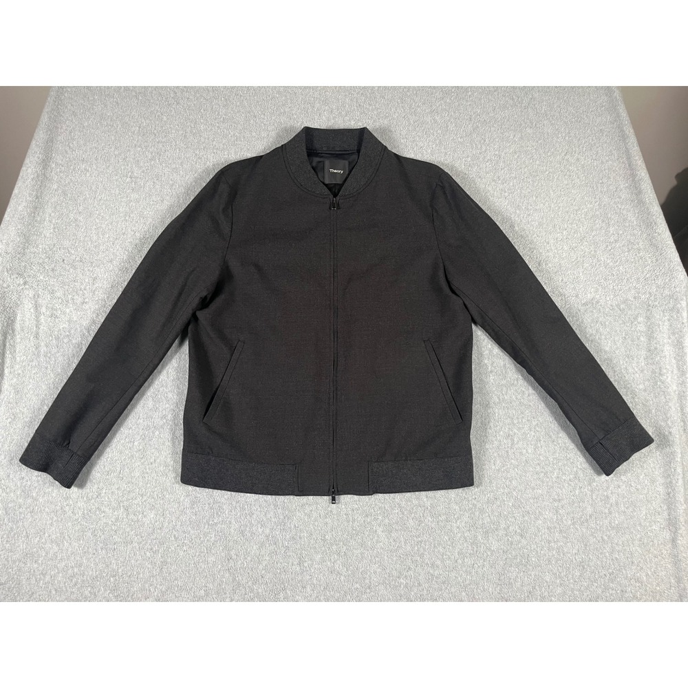 Theory Mens Aiden Charcoal Grey Full Zip Wool Bomber Jacket Minimalist‎ Sz. L - Picture 11 of 11